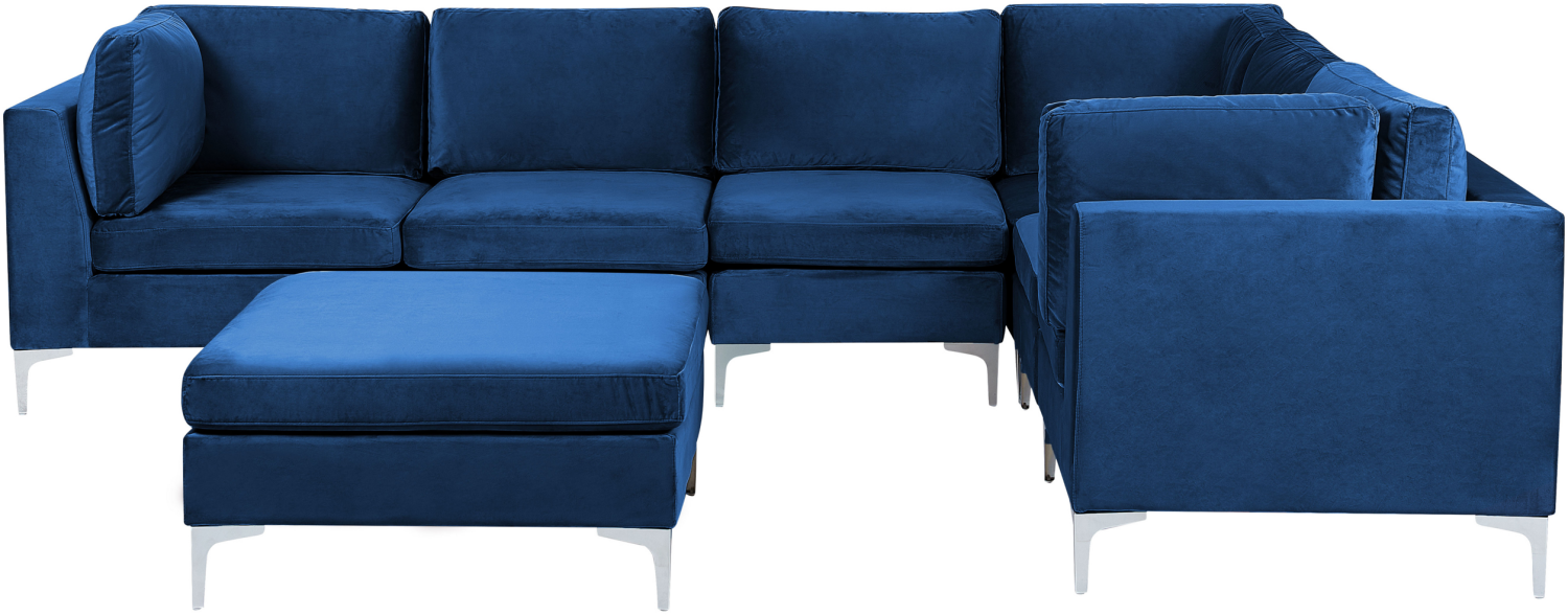 6-Sitzer Ecksofa Samtstoff marineblau linksseitig mit Ottomane EVJA Bild 1