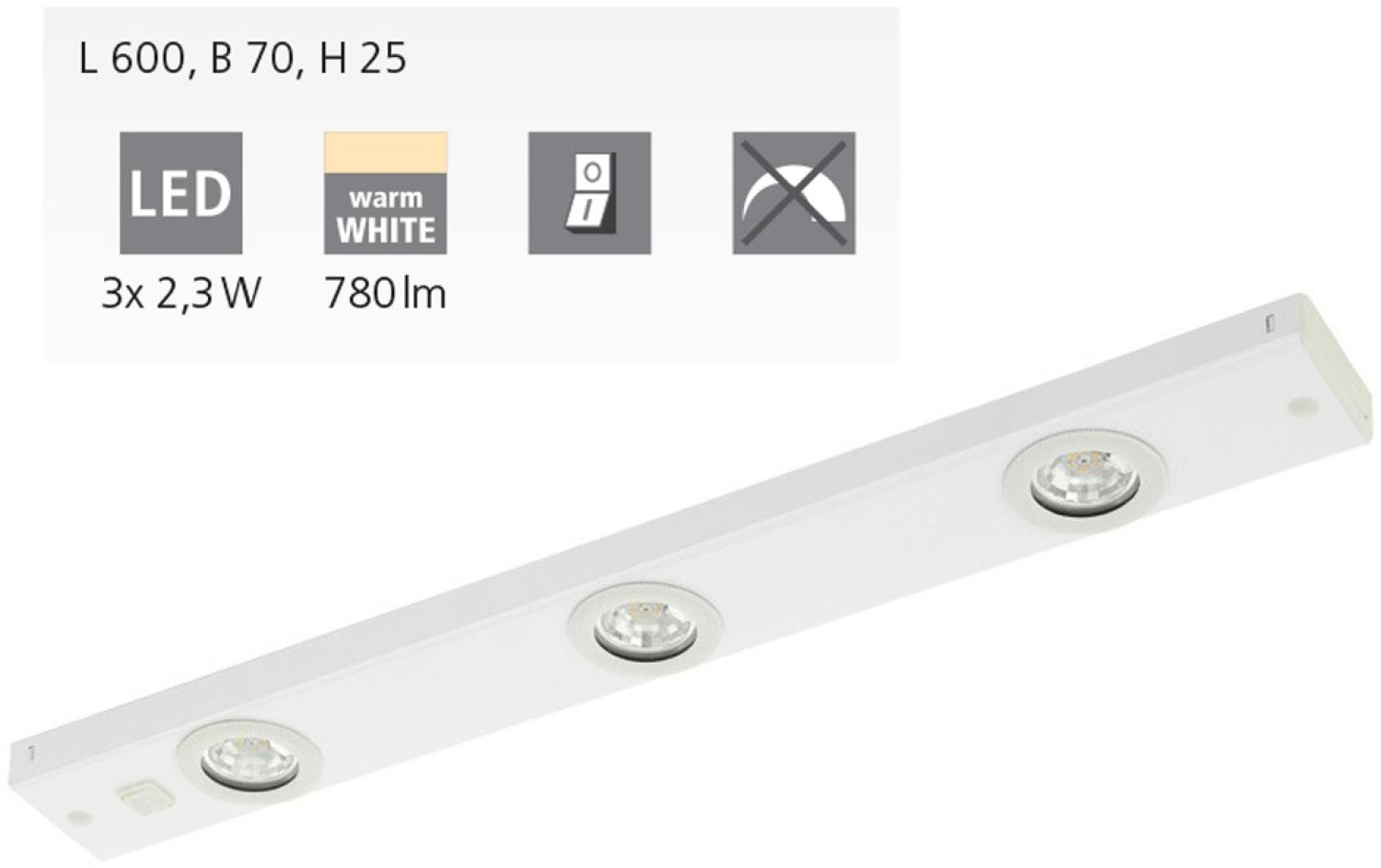 Eglo 93706 LED Küchenleuchte KOB Stahl weiß L:60cm B:7cm H:2,5cm max. 3X2,3W 3000K mit Wippschalter Bild 1