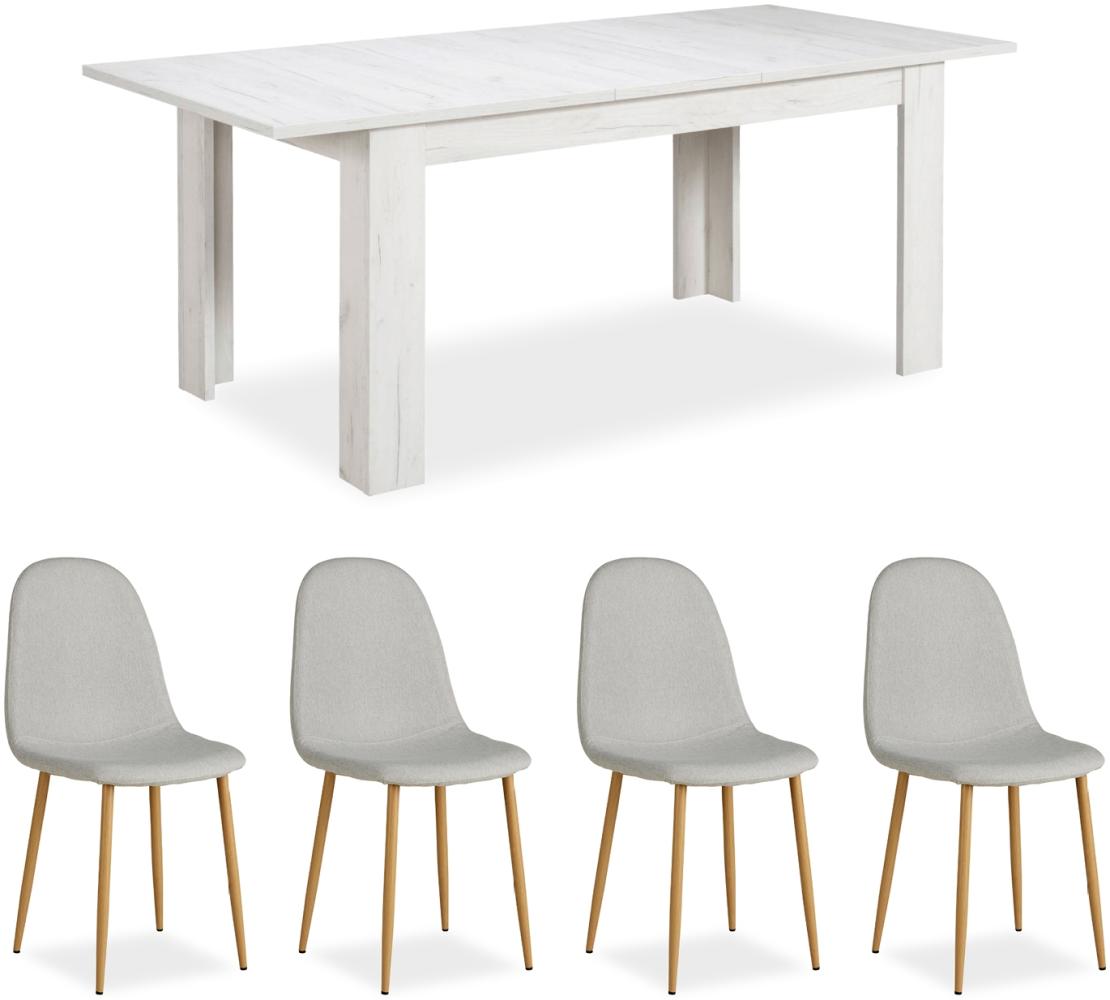 Homestyle4u Essgruppe mit 4 Stühlen, Holz Weiß Vintage / Polsterstühle Grau Bild 1