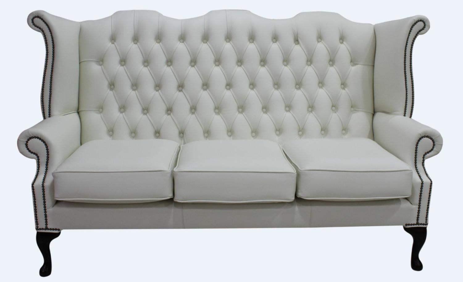 Casa Padrino Luxus Echtleder 3er Sofa Weiß Vintage Antik Look 183 x 90 x H. 105 cm Bild 1