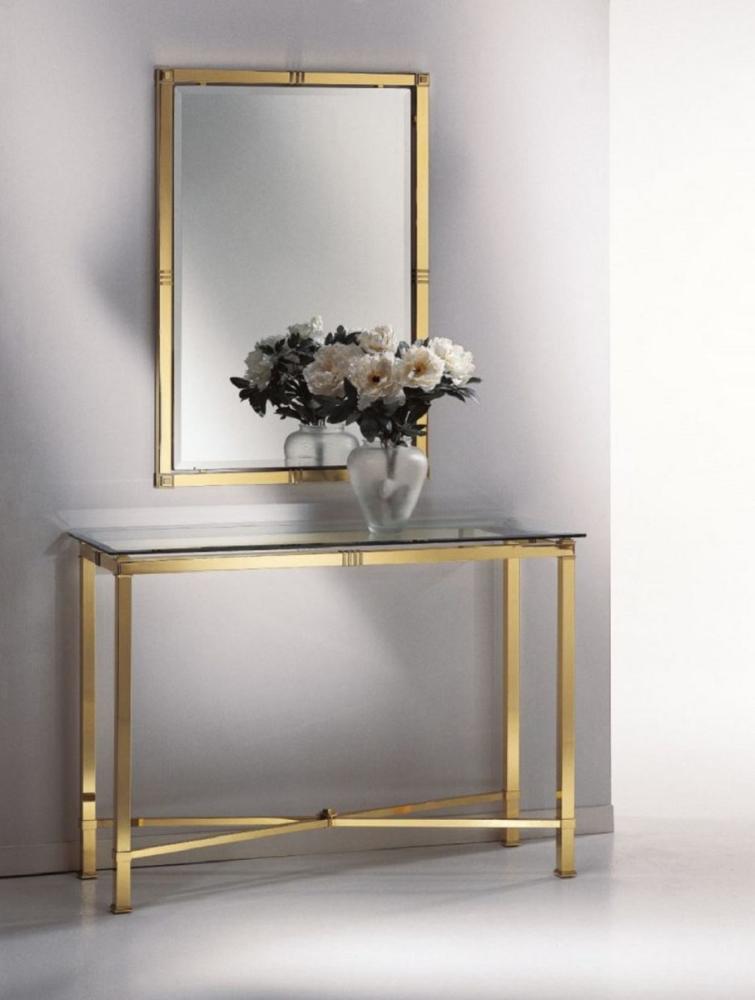 Casa Padrino Luxus Spiegelkonsole Messingfarben - 1 Konsolentisch mit Glasplatte & 1 Wandspiegel - Luxus Möbel Bild 1