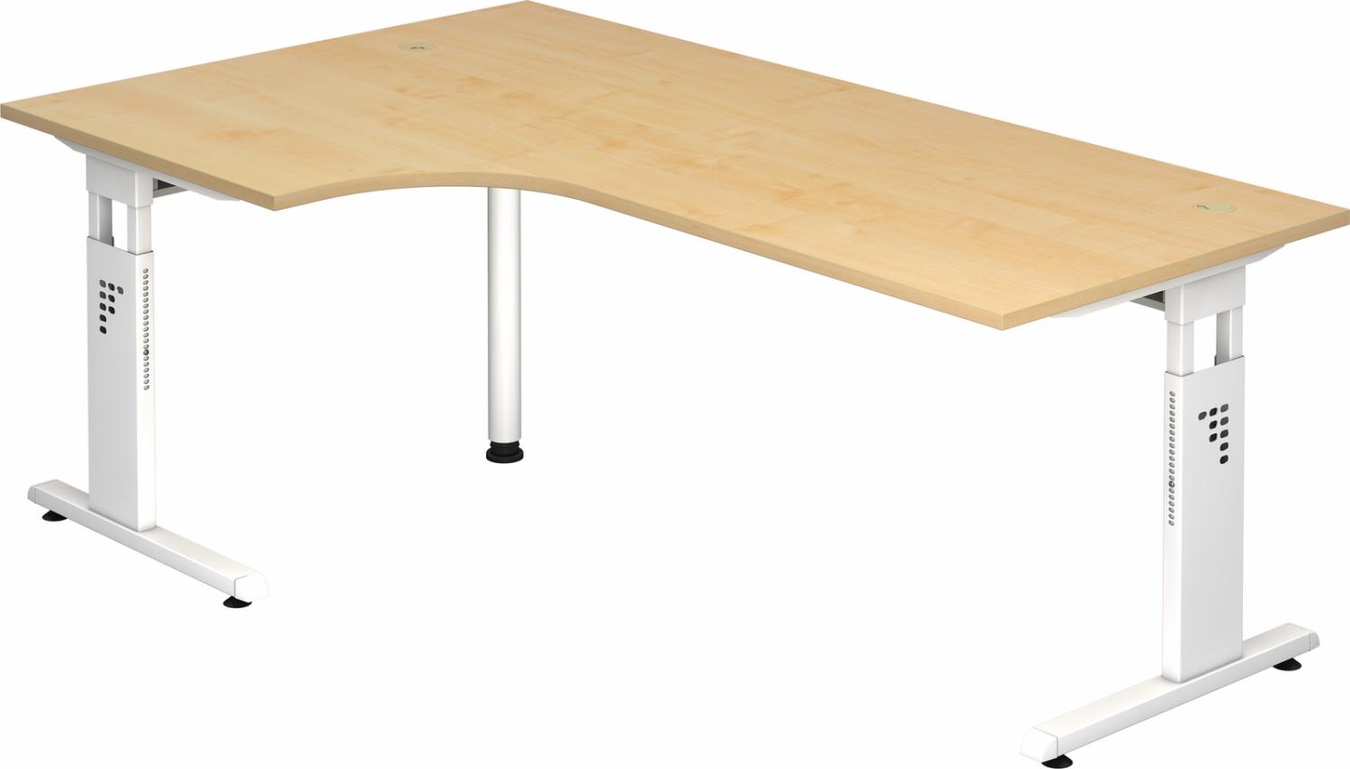 bümö® Eckschreibtisch O-Serie höhenverstellbar, Tischplatte 200 x 120 cm in Ahorn, Gestell in weiß Bild 1