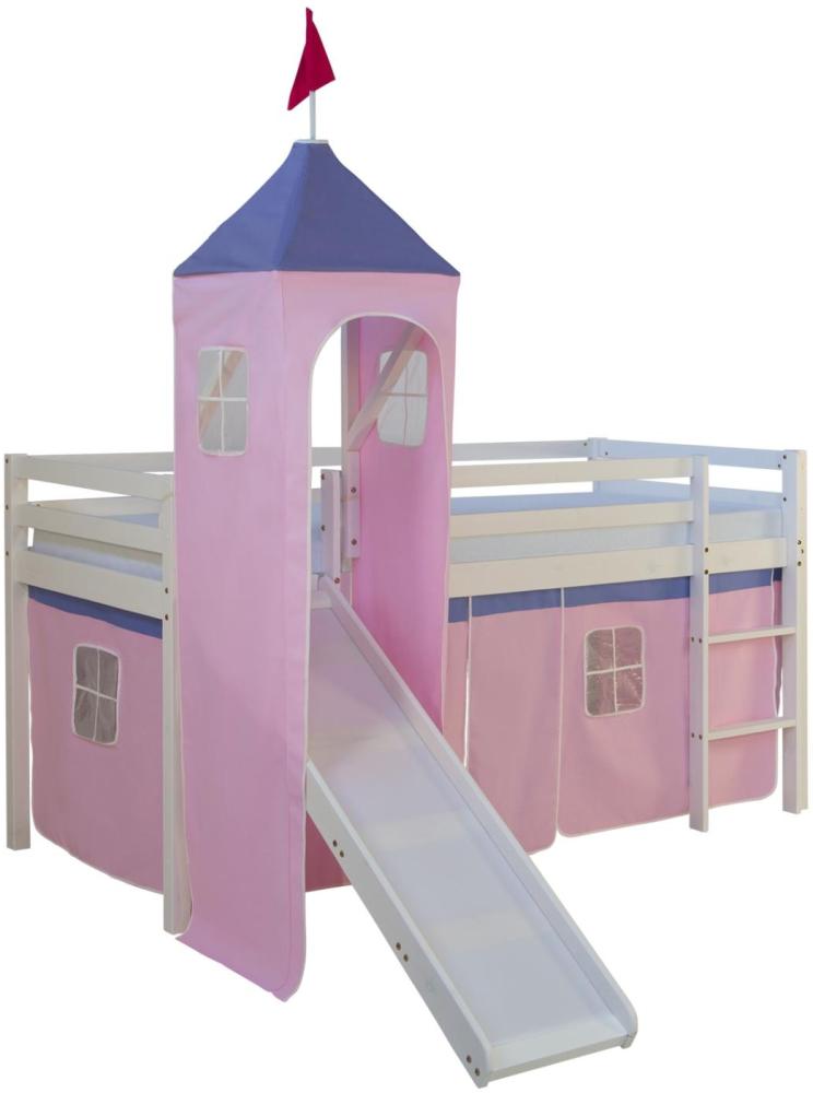 Homestyle4u Spielbett mit Turm und Rutsche, Rosa, Kiefernholz rosa / weiß, 90 x 200 cm Bild 1