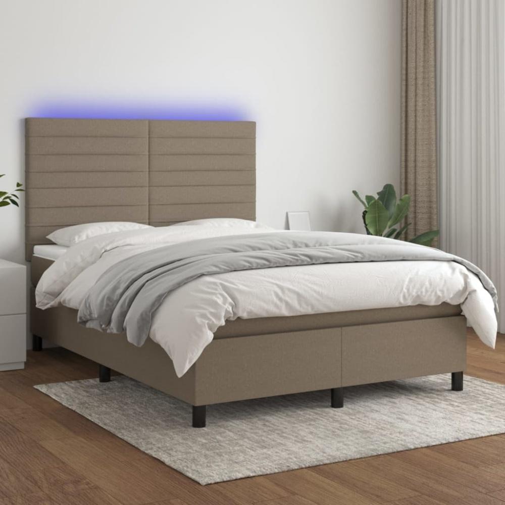 vidaXL Boxspringbett mit Matratze & LED Taupe 140x200 cm Stoff Bild 1