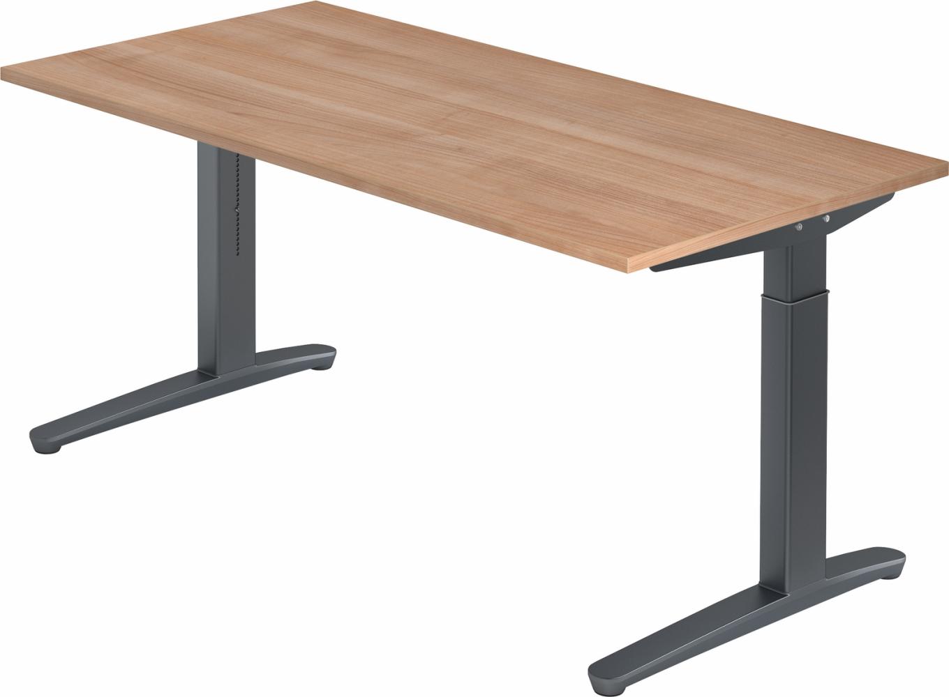 bümö® Design Schreibtisch XB-Serie höhenverstellbar, Tischplatte 160 x 80 cm in Nussbaum, Gestell in graphit Bild 1