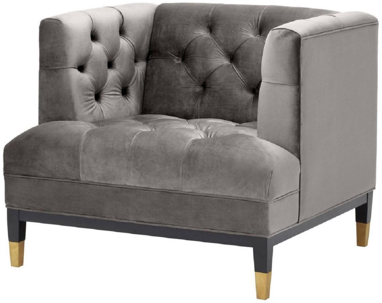 Casa Padrino Luxus Wohnzimmer Sessel Grau / Schwarz / Messingfarben 93 x 85 x H. 79 cm - Chesterfield Möbel Bild 1