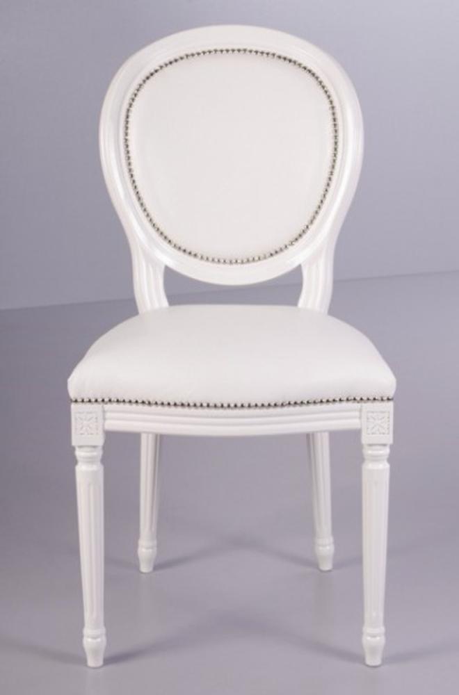 Casa Padrino Barock Esszimmer Stuhl Weiß / Weiß Lederoptik - Designer Stuhl - Luxus Qualität Bild 1