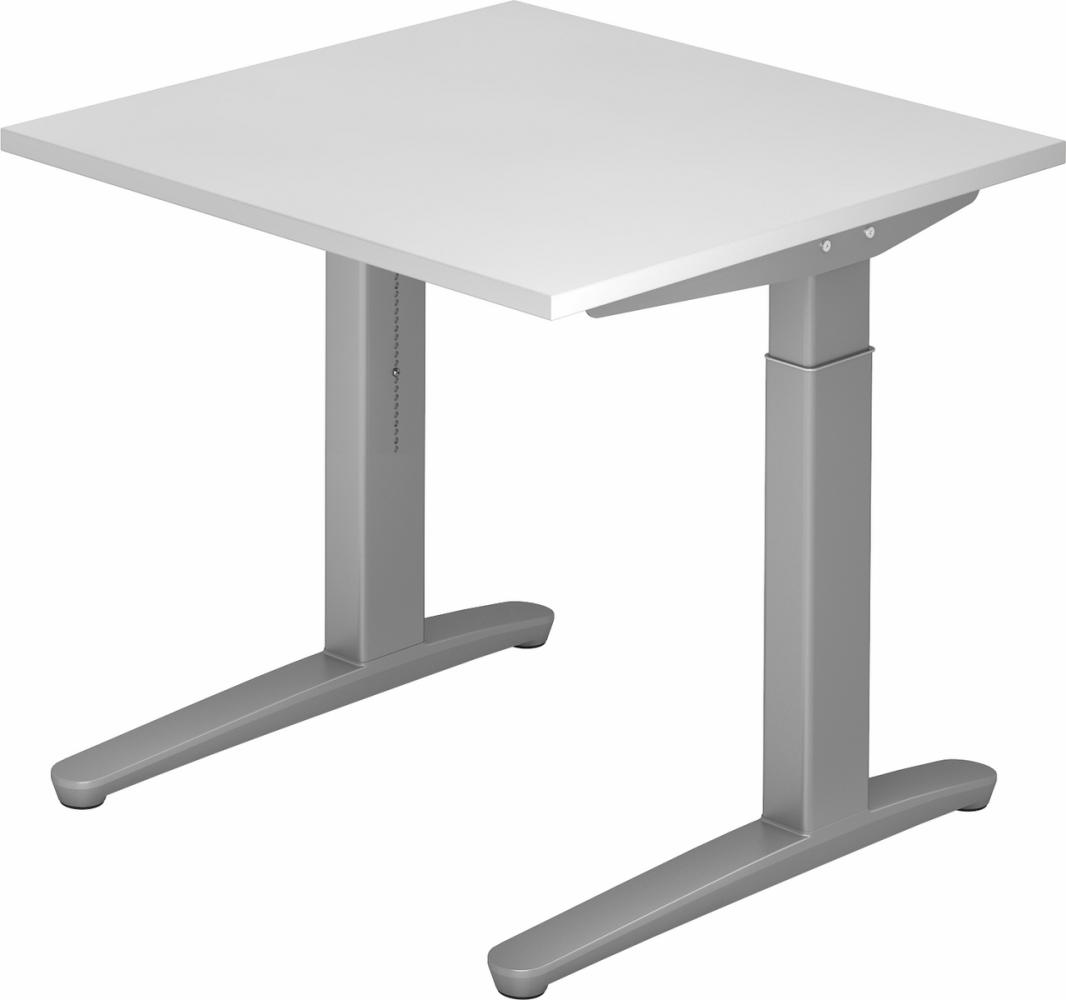 bümö® Design Schreibtisch XB-Serie höhenverstellbar, Tischplatte 80 x 80 cm in weiß, Gestell in silber Bild 1