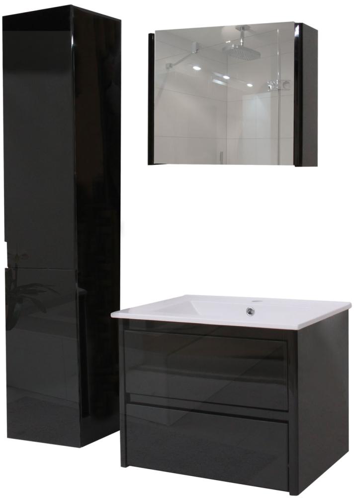 Badezimmerset XL HWC-B19, Waschtisch Spiegelschrank Hängeschrank, hochglanz ~ schwarz Bild 1
