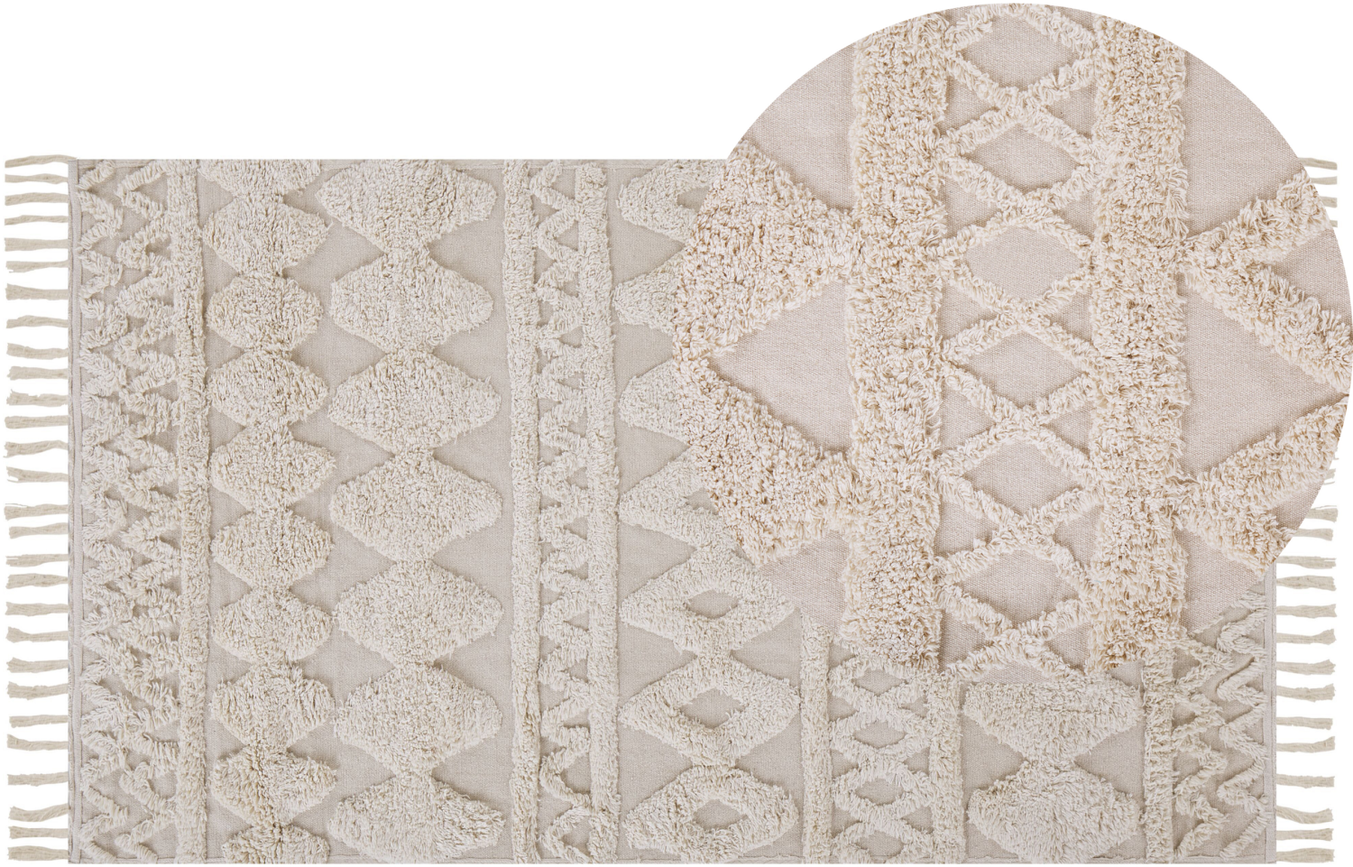Teppich Baumwolle beige 80 x 150 cm geometrisches Muster Fransen Kurzflor DIDIM Bild 1