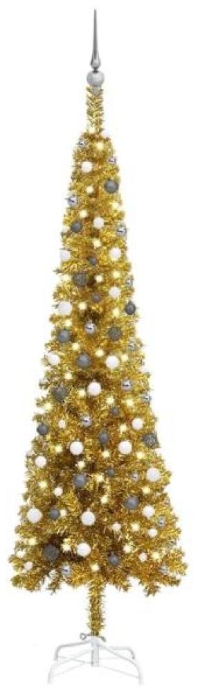 vidaXL Schlanker Weihnachtsbaum mit LEDs & Kugeln Golden 240 cm, Mit Beleuchtung [3078130] Bild 1