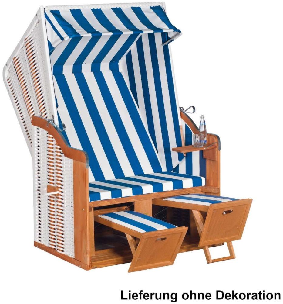 SunnySmart Garten-Strandkorb Rustikal 50 BASIC 2-Sitzer weiß-blau PVC-Stoff Bild 1
