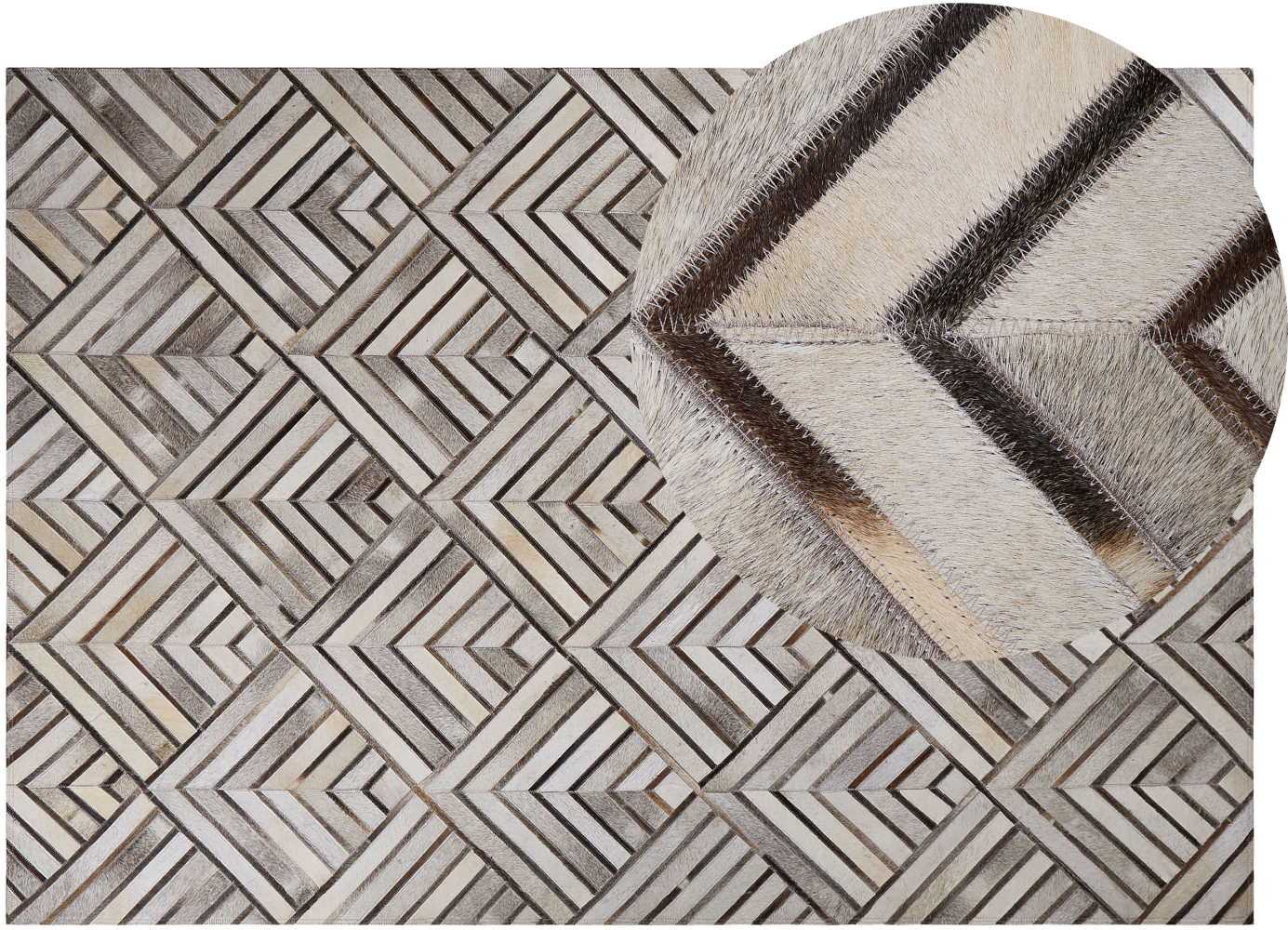Teppich Kuhfell beige-grau 140 x 200 cm geometrisches Muster Kurzflor TEKIR Bild 1