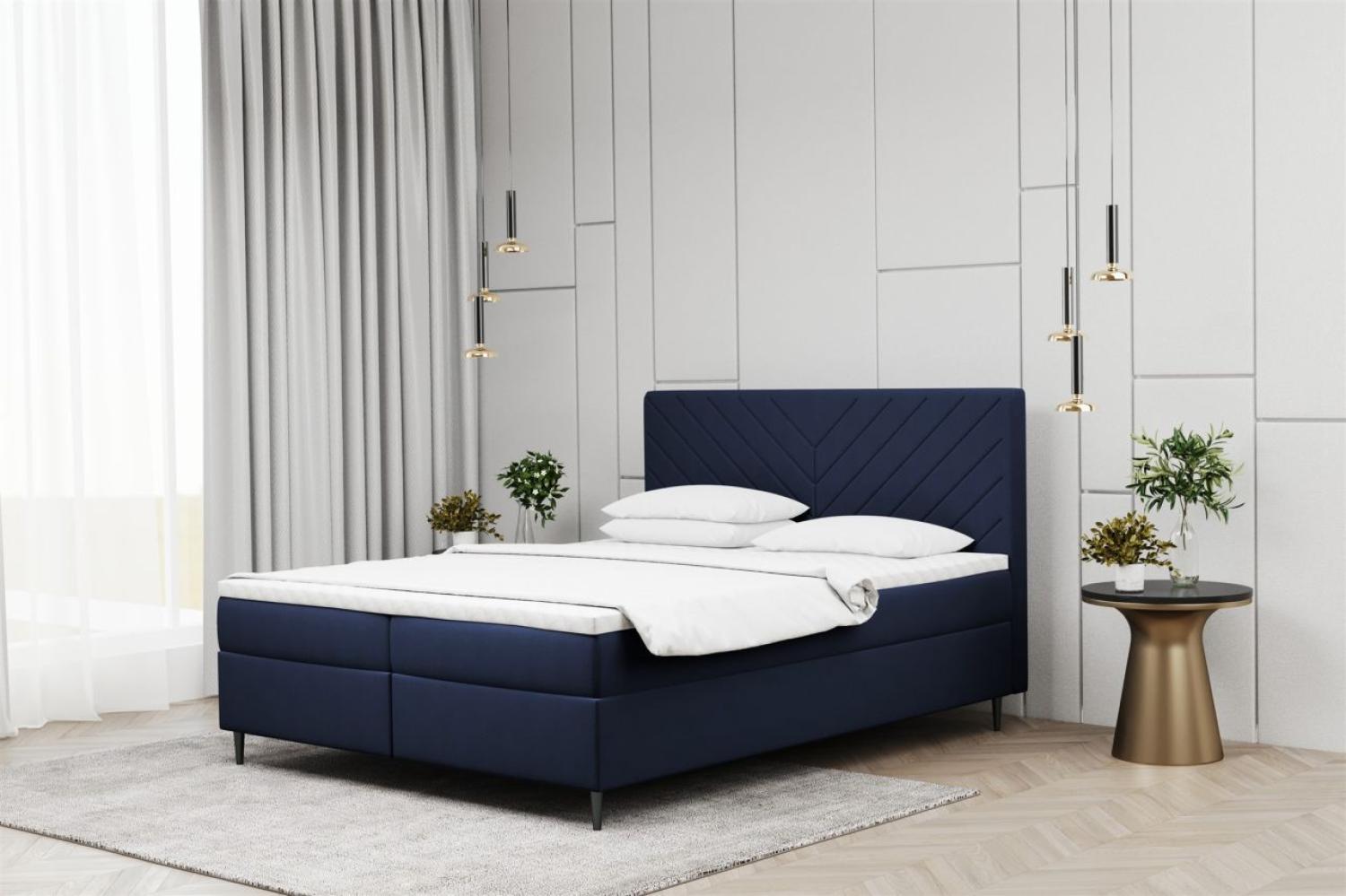 Boxspringbett Schlafzimmerbett BONITA 180x200cm in Stoff Matt Velvet Dunkelblau Bild 1