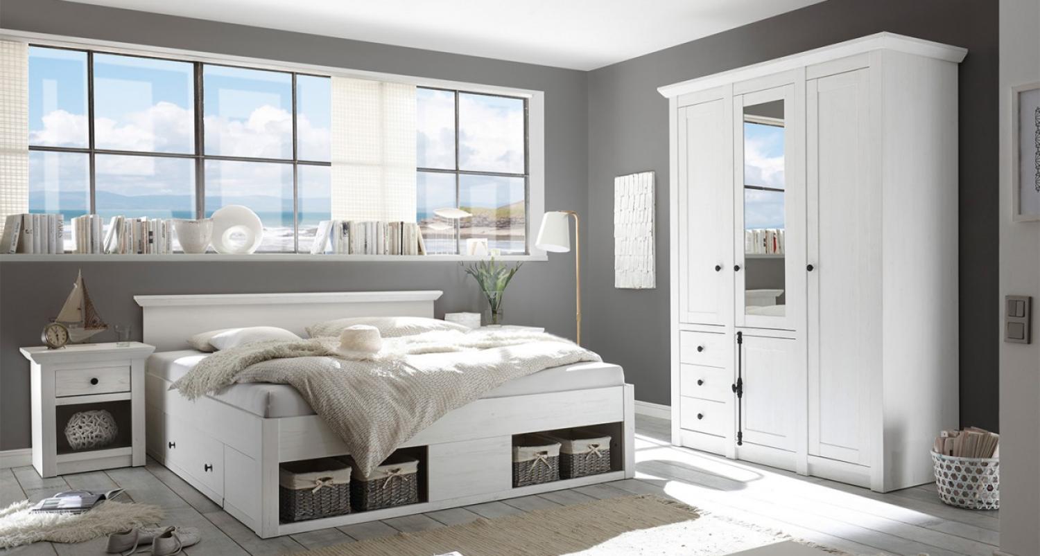 Schlafzimmer Westerland komplett 4-teilg pinie weiß Bett 180x200cm Kleiderschrank Bild 1