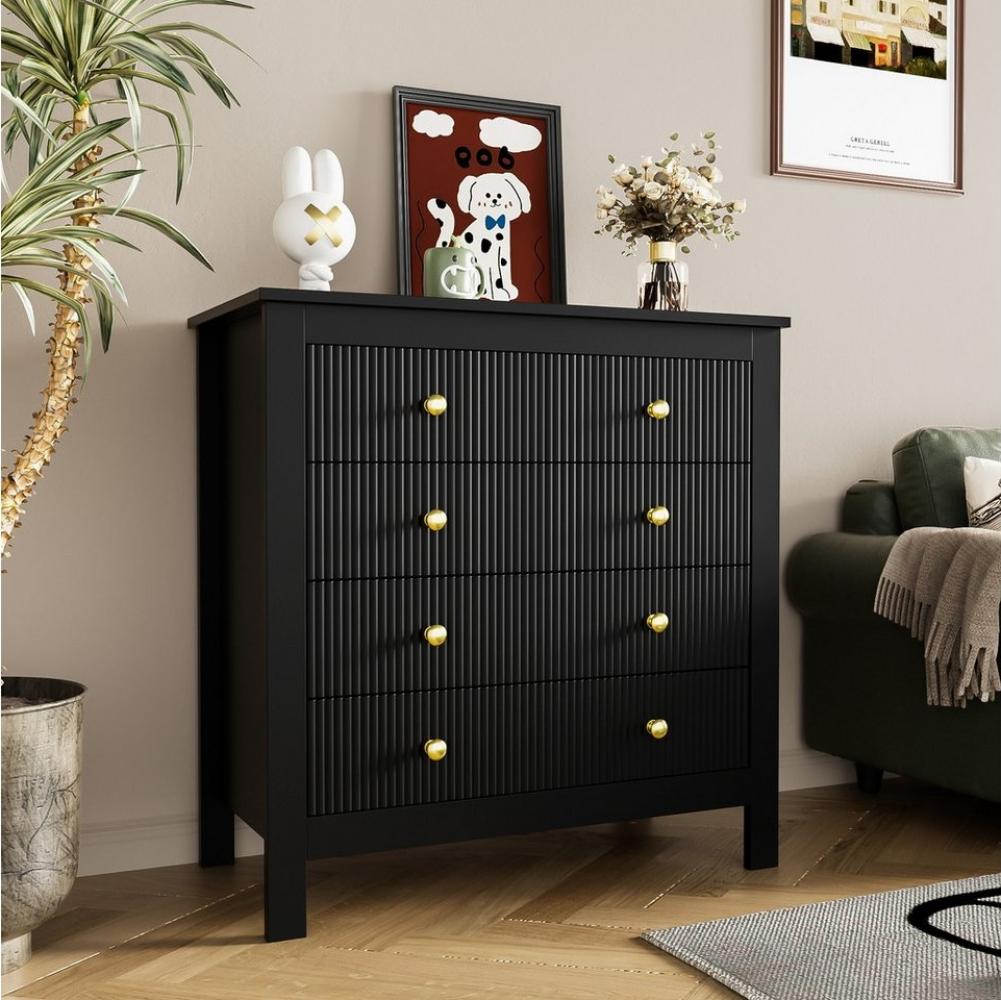 Merax Kommode mit fünf Schubladen und goldenen Metallgriffe, Schubkastenkommode, Sideboard, Wohnzimmerschrank Bild 1