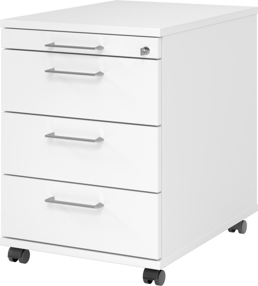 bümö® Rollcontainer Office abschließbar mit Universalschubladen & Bügelgriffen in weiß Bild 1