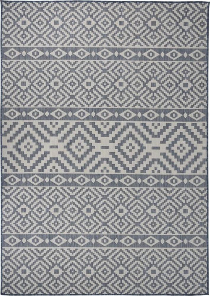 vidaXL Outdoor-Teppich Flachgewebe 140x200 cm Blau Gestreift Bild 1