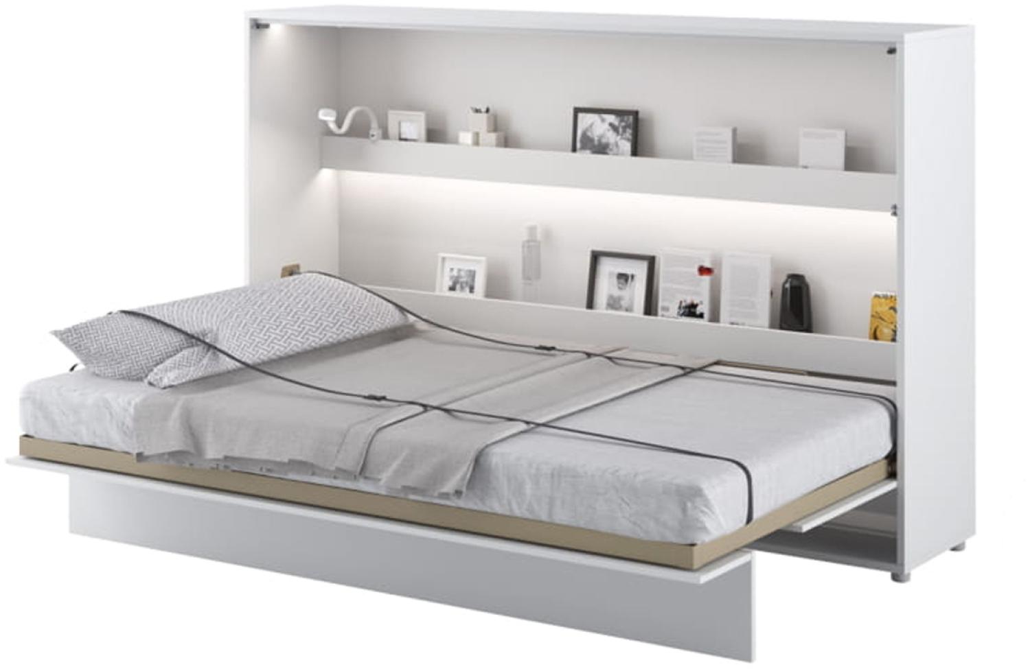 MEBLINI Schrankbett Bed Concept - BC-05 - 120x200cm Horizontal - Weiß Hochglanz/Weiß mit Matratze - Wandbett mit Lattenrost - Klappbett mit Schrank - Wandklappbett - Murphy Bed - Bettschrank Bild 1