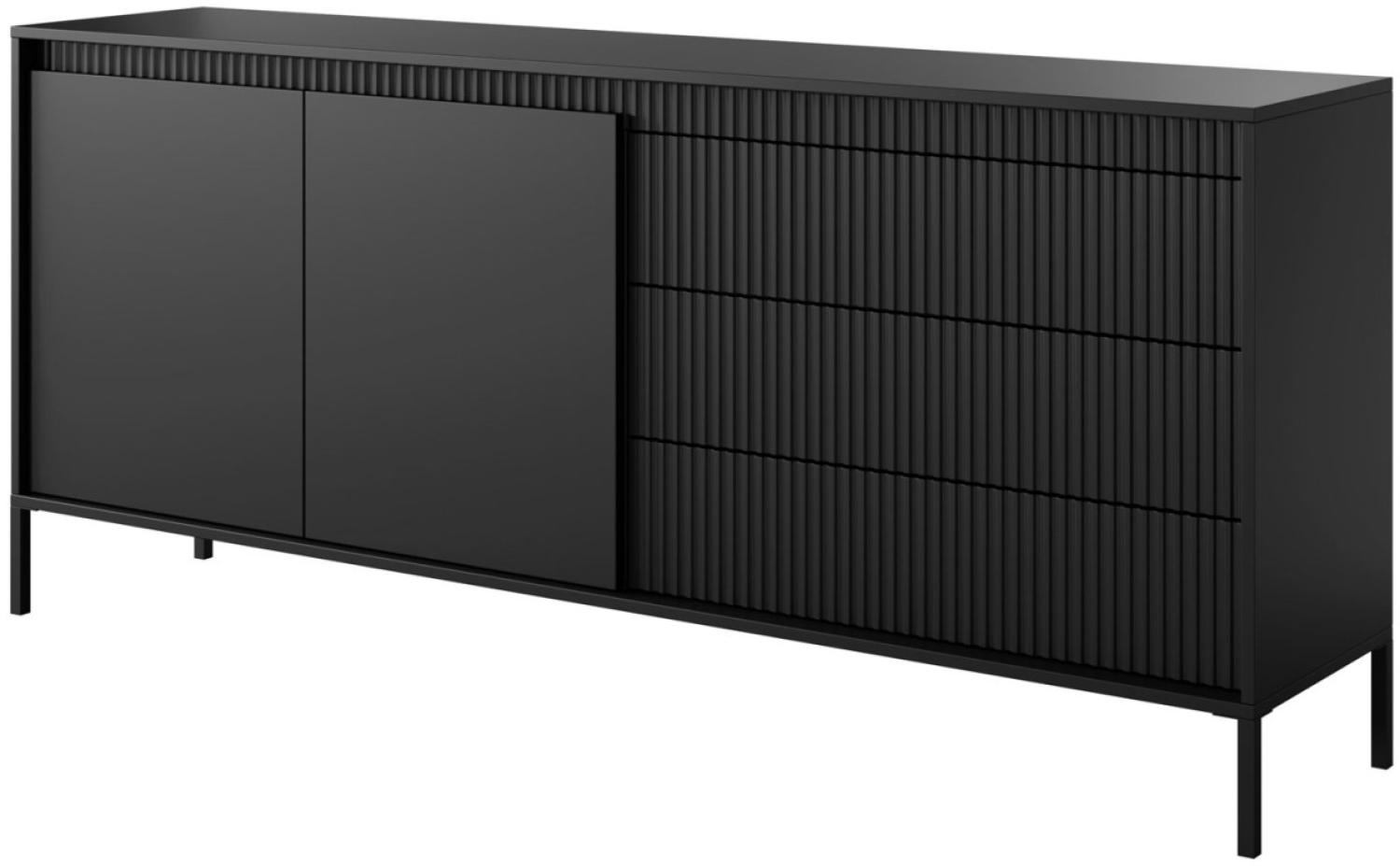 Sideboard Senso Kommode188x40x82cm schwarz Grifflos mit Schubladen Bild 1