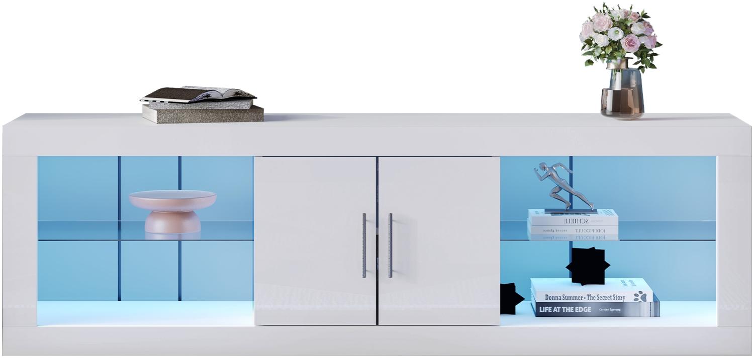 Merax Moderner weißer TV-Ständer für 60"-Fernseher; 16 Farb-LED, Bluetooth-Steuerung; Hochglanz-Schranktüren, verstellbare Einlegeböden, geräuschlose Scharniere, stilvoller Aufbewahrungsschrank Bild 1