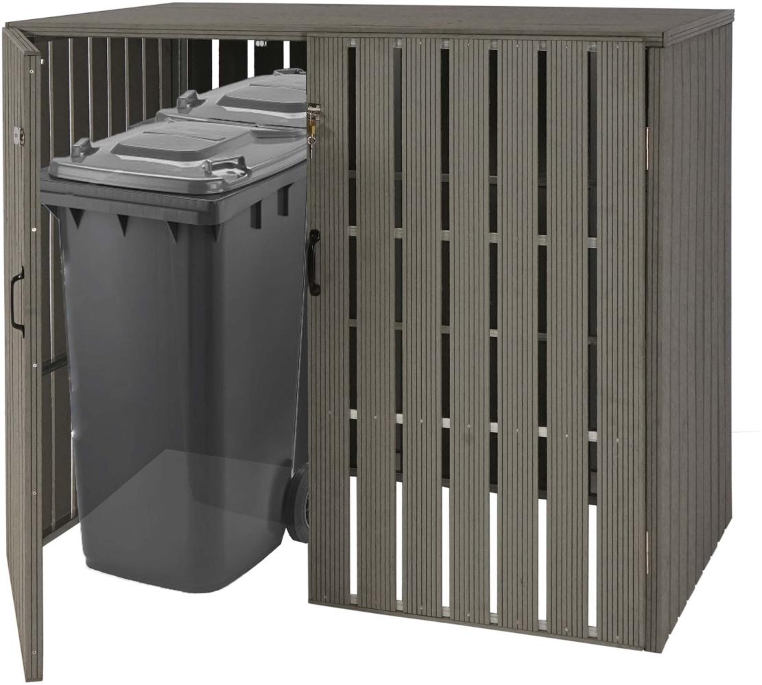 XL 2er-/4er-WPC-Mülltonnenverkleidung HWC-J28, Mülltonnenbox, Metall Holzoptik, erweiterbar ~ grau Bild 1