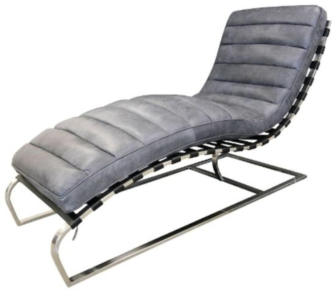Casa Padrino Luxus Echtleder Lounge Sessel / Liege Grau 140 x 59 x H. 82 cm - Leder Art Deco Relax Sessel Bild 1