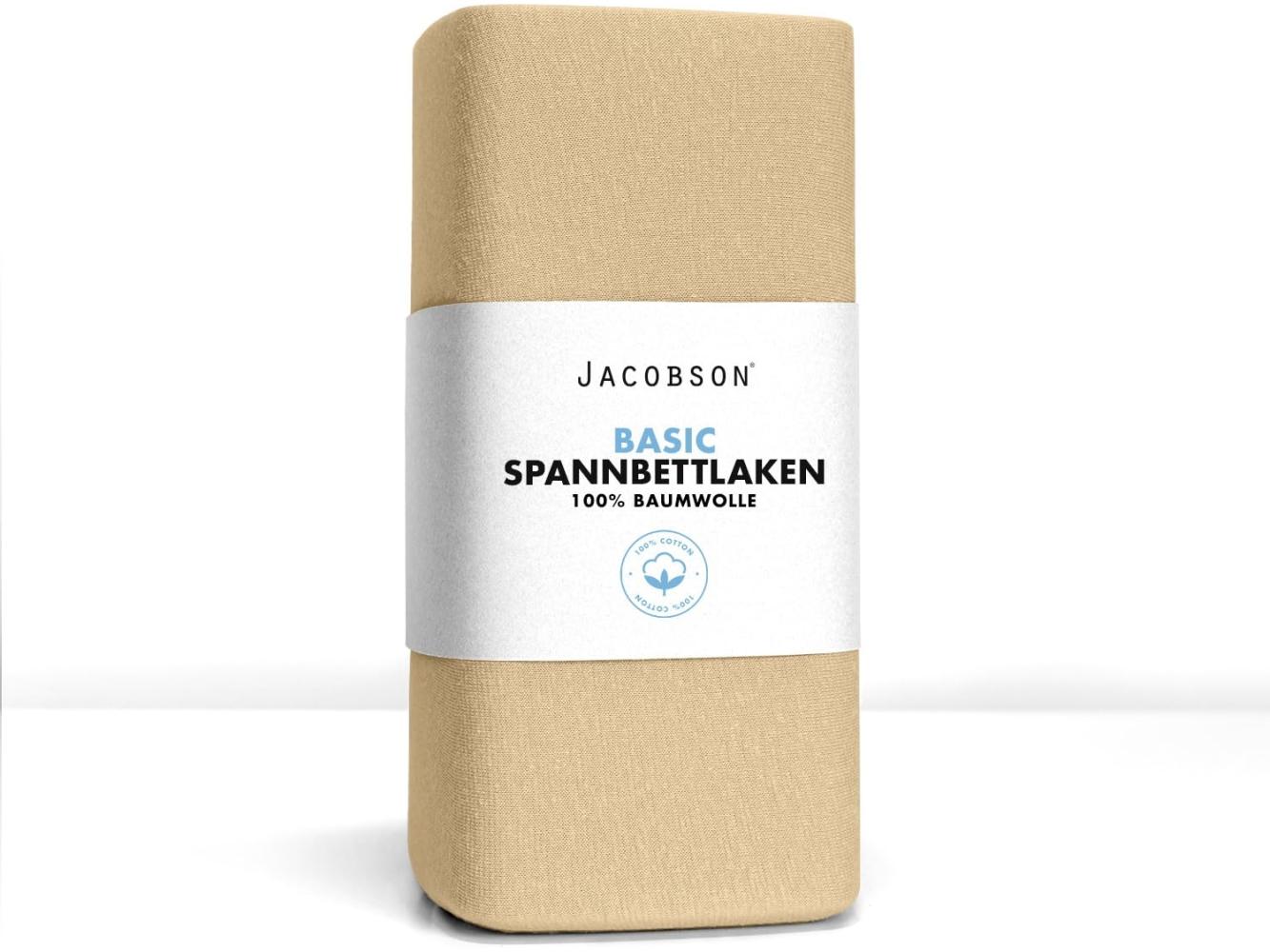 Jacobson Jersey Spannbettlaken Spannbetttuch Baumwolle Bettlaken (180x200-200x220 cm, Beige) Bild 1