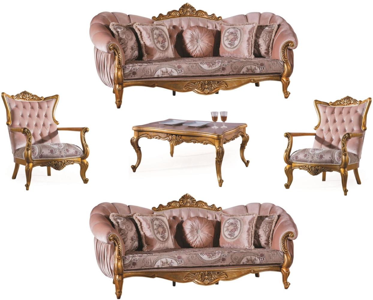 Casa Padrino Luxus Barock Wohnzimmer Set Rosa / Gold - 2 Sofas & 2 Sessel & 1 Couchtisch - Wohnzimmer Möbel - Edel & Prunkvoll Bild 1