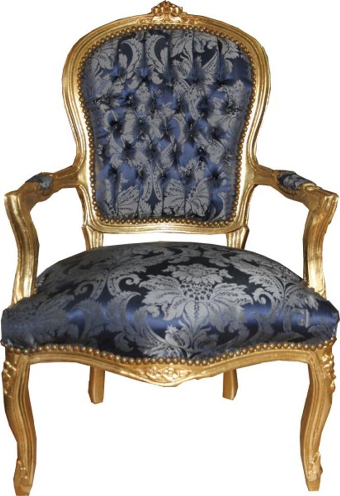 Casa Padrino Barock Salon Stuhl Royal Blau Muster / Gold - Möbel Lounge Hotel Bild 1