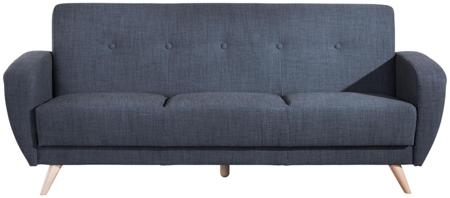 Jerry Sofa 3-Sitzer mit Bettfunktion Flachgewebe Blau Buche Natur Bild 1