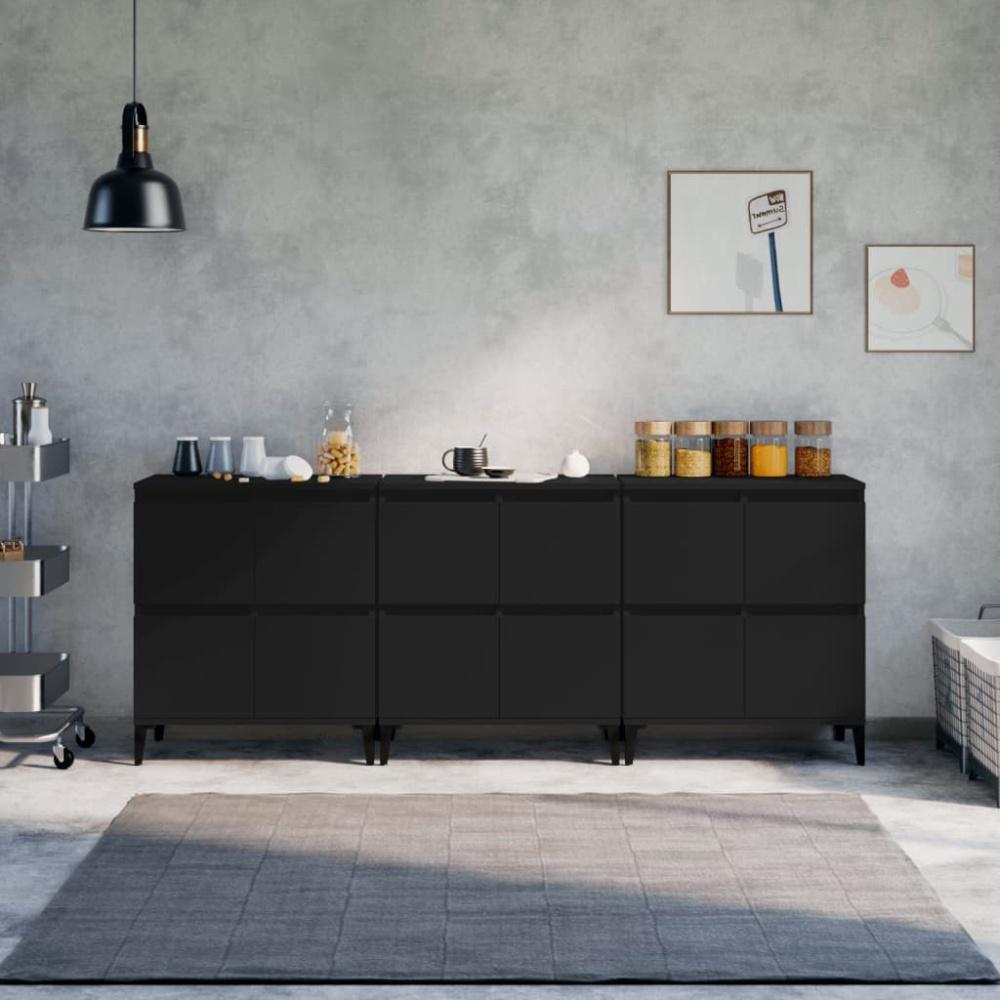 vidaXL Sideboards 3 Stk. Schwarz 60x35x70 cm Holzwerkstoff Bild 1