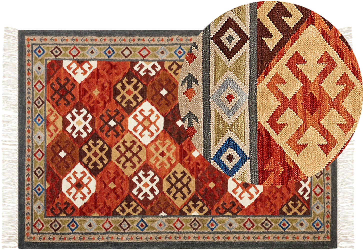 Kelim Teppich Wolle mehrfarbig 140 x 200 cm orientalisches Muster Kurzflor URTSADZOR Bild 1