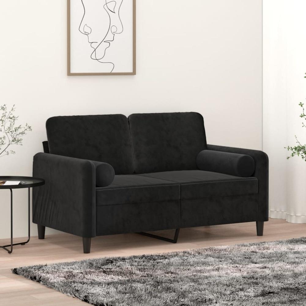 vidaXL 2-Sitzer-Sofa mit Zierkissen Schwarz 120 cm Samt Bild 1