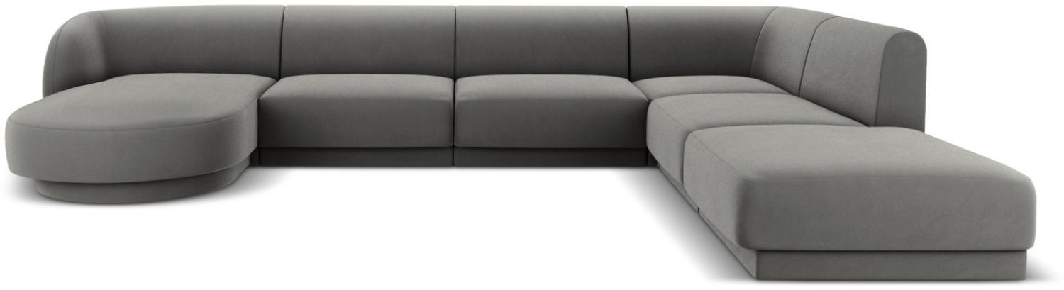 Micadoni 6-Sitzer Samtstoff Panorama Ecke rechts Sofa Miley | Bezug Light Grey | Beinfarbe Black Plastic Bild 1