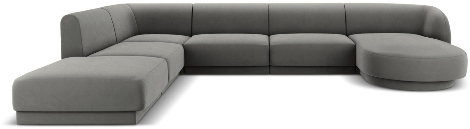 Micadoni 6-Sitzer Samtstoff Panorama Ecke links Sofa Miley | Bezug Light Grey | Beinfarbe Black Plastic Bild 1