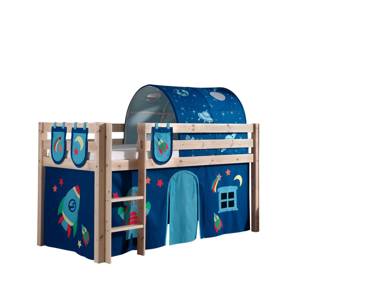 Spielbett Pino mit Textilset Vorhang, Tunnel und 3 Taschen "Astro" Bild 1
