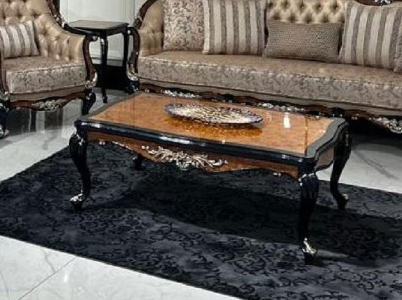 Casa Padrino Luxus Barock Couchtisch Braun / Schwarz / Silber - Handgefertigter Massivholz Wohnzimmertisch im Barockstil - Luxus Wohnzimmer Möbel im Barockstil - Barock Möbel - Edel & Prunkvoll Bild 1