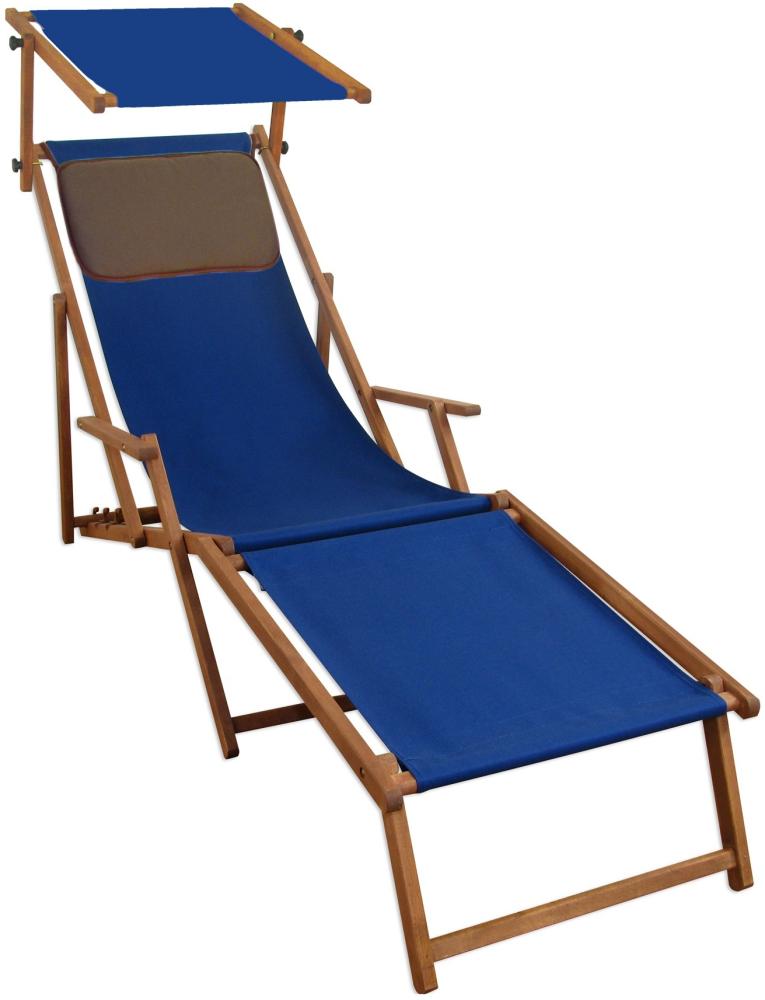 Liegestuhl blau Sonnenliege Strandstuhl Deckchair Fußablage Kissen Sonnendach 10-307 F S KD Bild 1