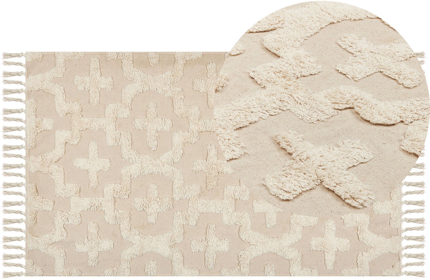 Teppich Baumwolle hellbeige 80 x 150 cm geometrisches Muster Kurzflor ITANAGAR Bild 1