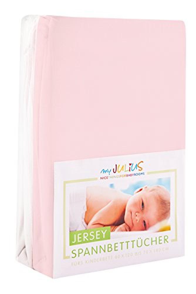 Julius Zöllner Jersey Spannbetttuch Doppelpack für das Kinderbett, Gr. 60x120 / 70x140, rosa & weiß Bild 1