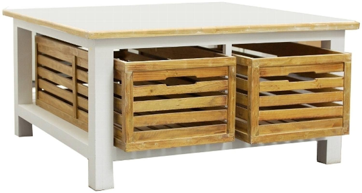 Casa Padrino Landhausstil Couchtisch Weiß / Naturfarben 90 x 90 x H. 47 cm - Handgefertigter Wohnzimmertisch mit 2 Holzkörben Bild 1