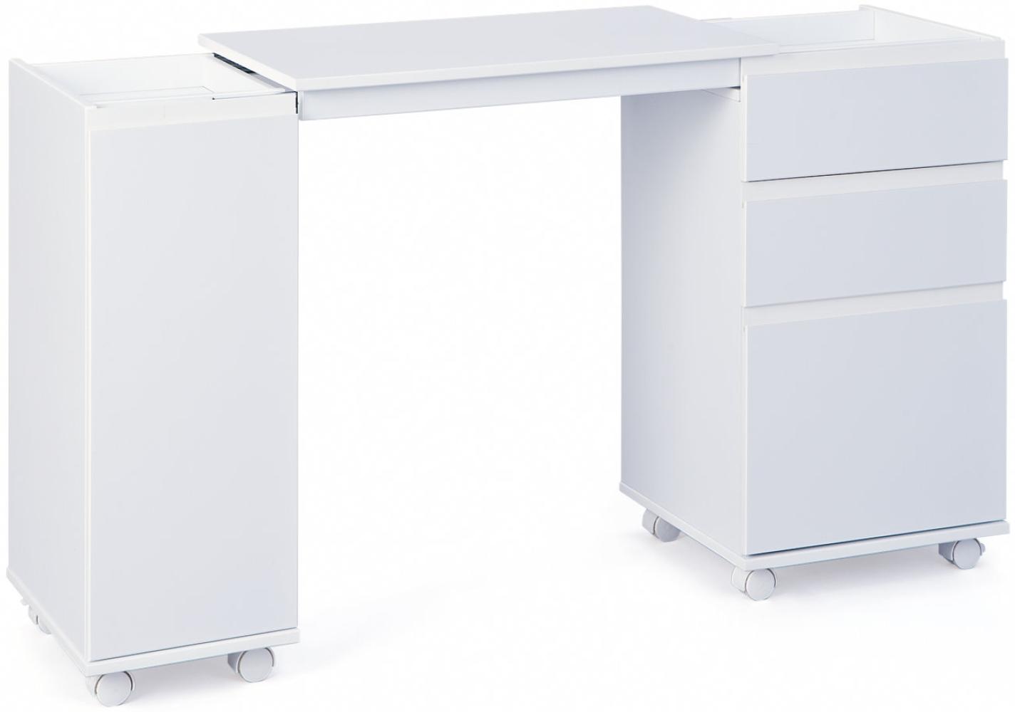 Schreibtisch Lapo ausziehbare Tischplatte, Tisch Bürotisch Computertisch, matt, weiß, 72 x 36,5 x 66 cm Bild 1