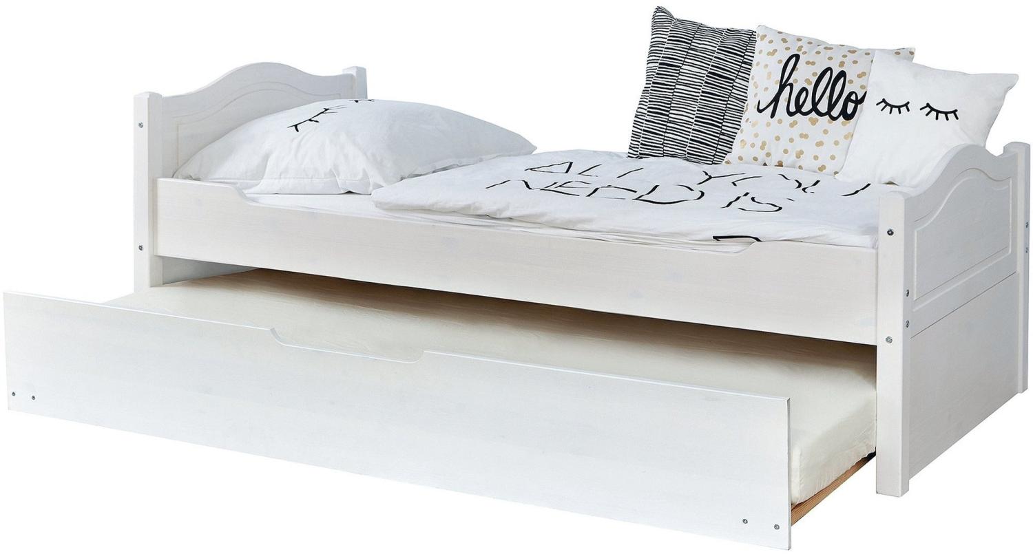 Ticaa Einzelbett 'Leni' 90x200 Kiefer massiv - mit Zusatzbett - weiß Bild 1