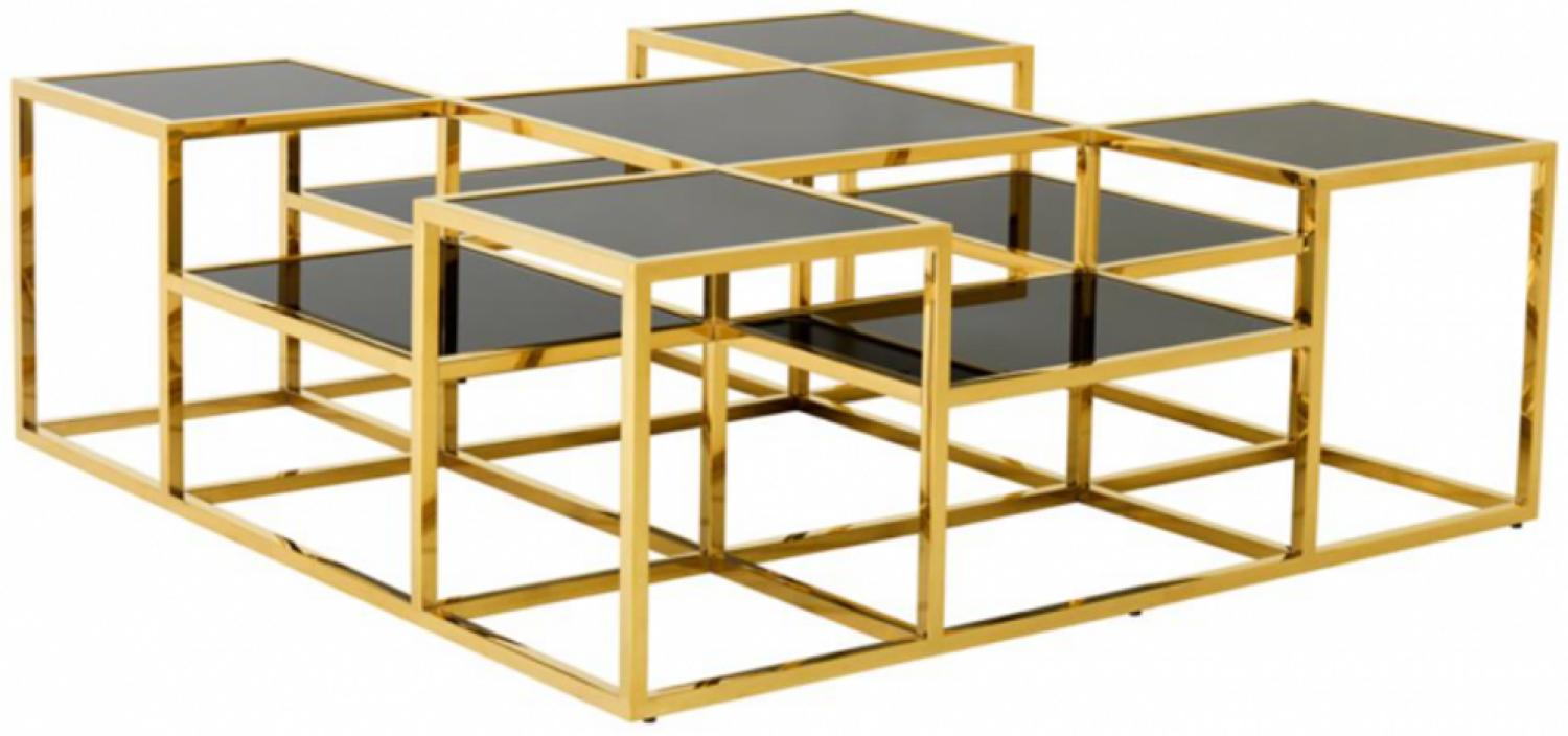 Casa Padrino Luxus Art Deco Designer Couchtisch Gold mit schwarzem Glas - Wohnzimmer Salon Tisch - Luxus Kollektion Bild 1