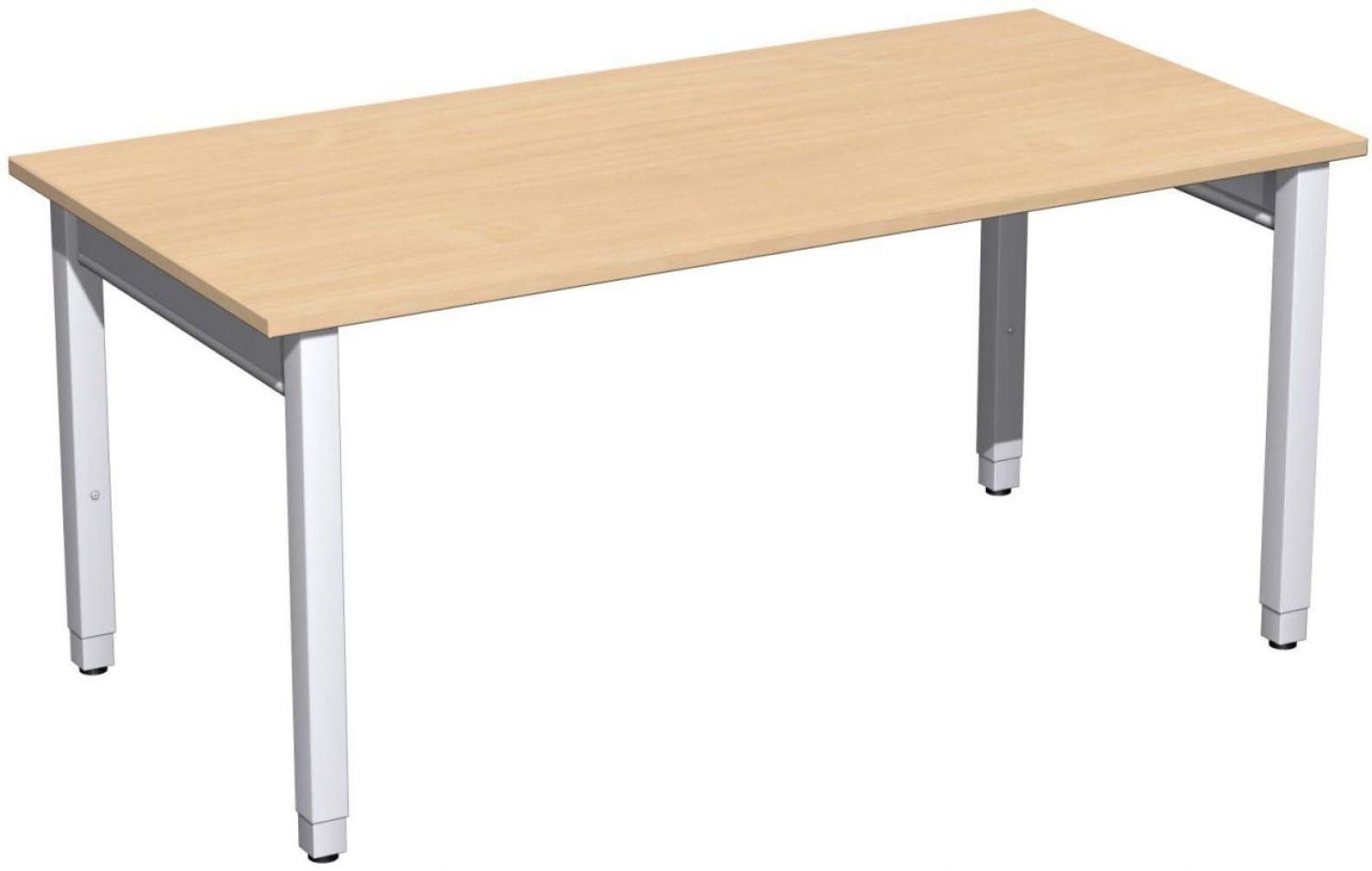 Schreibtisch '4 Fuß Pro Quadrat' höhenverstellbar, 160x80x68-86cm, Buche / Silber Bild 1