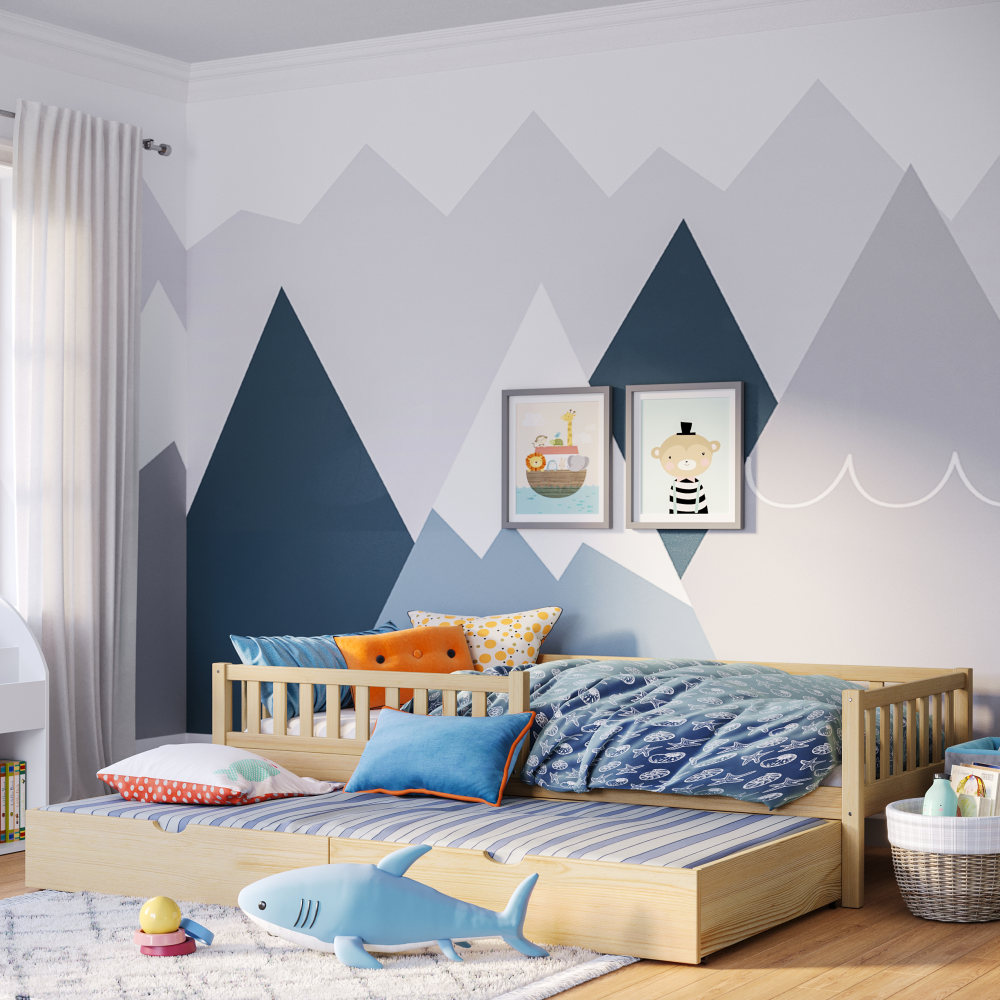 Bellabino 'Vils' Kinderbett 90x200 cm, Kiefer massiv, natur lackiert, inkl. Gästebett 90x190 cm und Rausfallschutz Bild 1