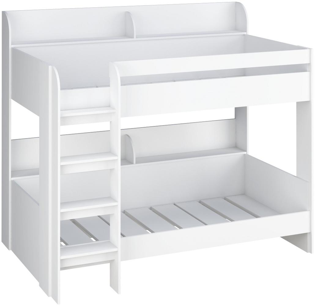 Polini Home 'Simple 5000' Etagenbett mit Absturzsicherung, Leiter und Regalen, weiß, 197,4 x 174,5 x 136,9 cm Bild 1