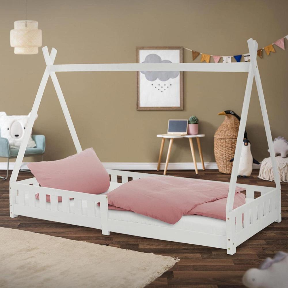 Kinderbett mit Rausfallschutz und Lattenrost 90x200 cm Weiß aus Kiefernholz ML-Design Bild 1