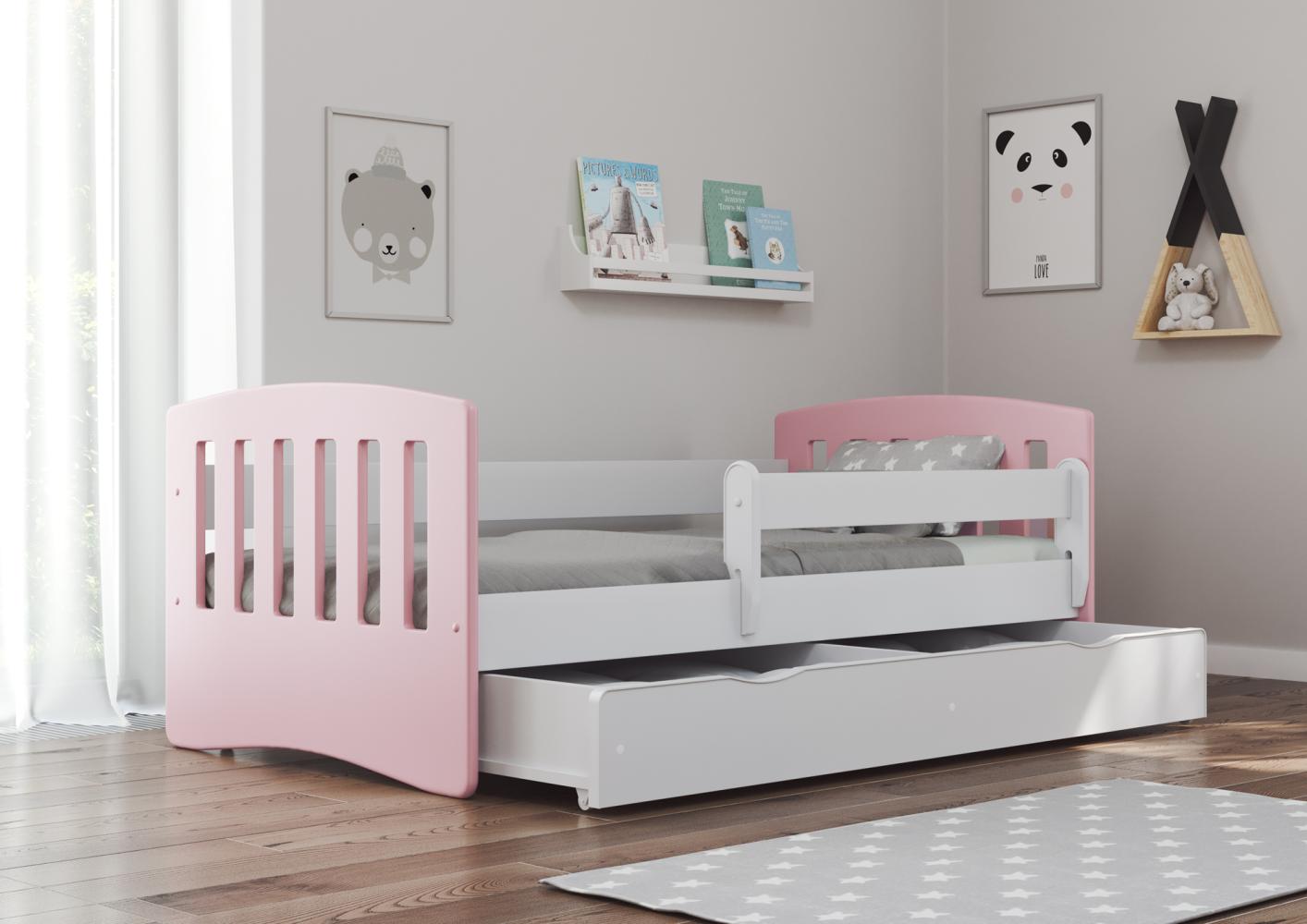 Bjird 'Classic' Kinderbett 80 x 160 cm, Puderrosa, inkl. Rausfallschutz, Lattenrost und Bettschublade Bild 1